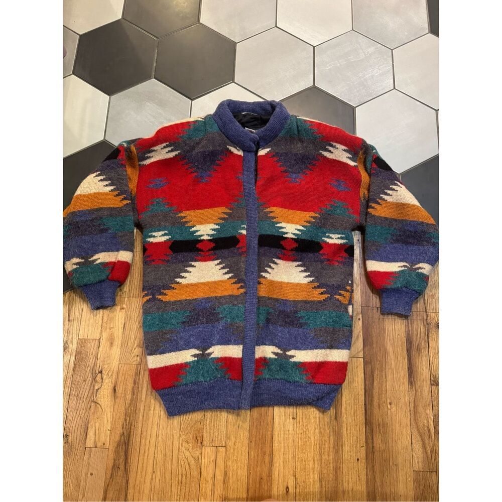 Burlington vintage COZY OVERSIZED NAVAJO PATTERN KNIT CARDIGAN JACKET acrylic M